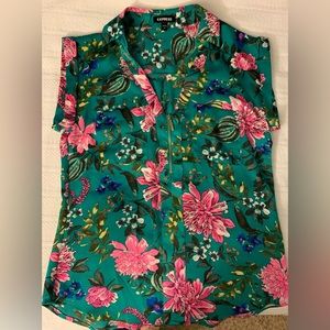 XS Express Teal Floral Short Sleeve Top